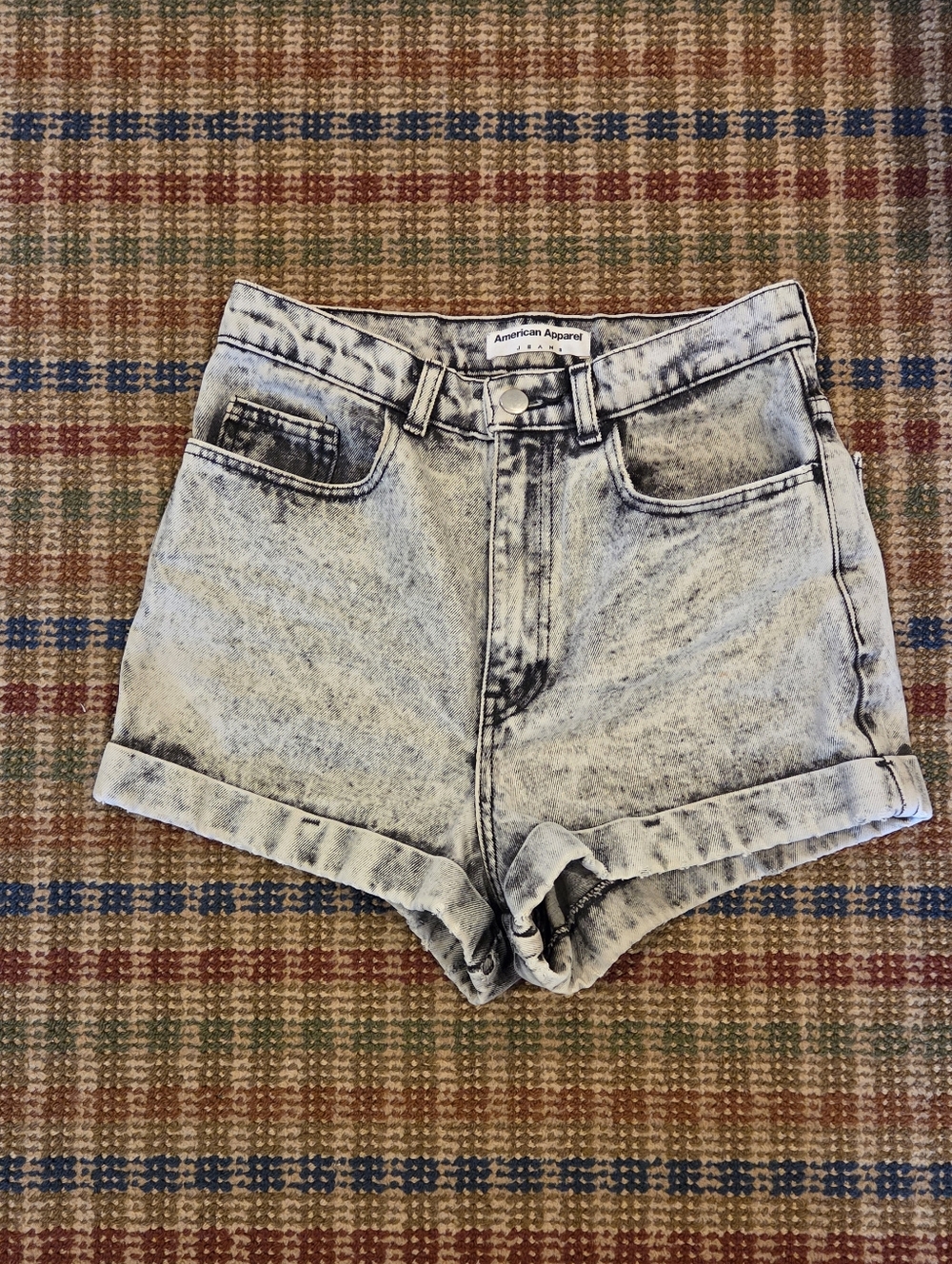 American Apparel High Waisted Jean Shorts Faded Black Acid Wash Grey Size 28